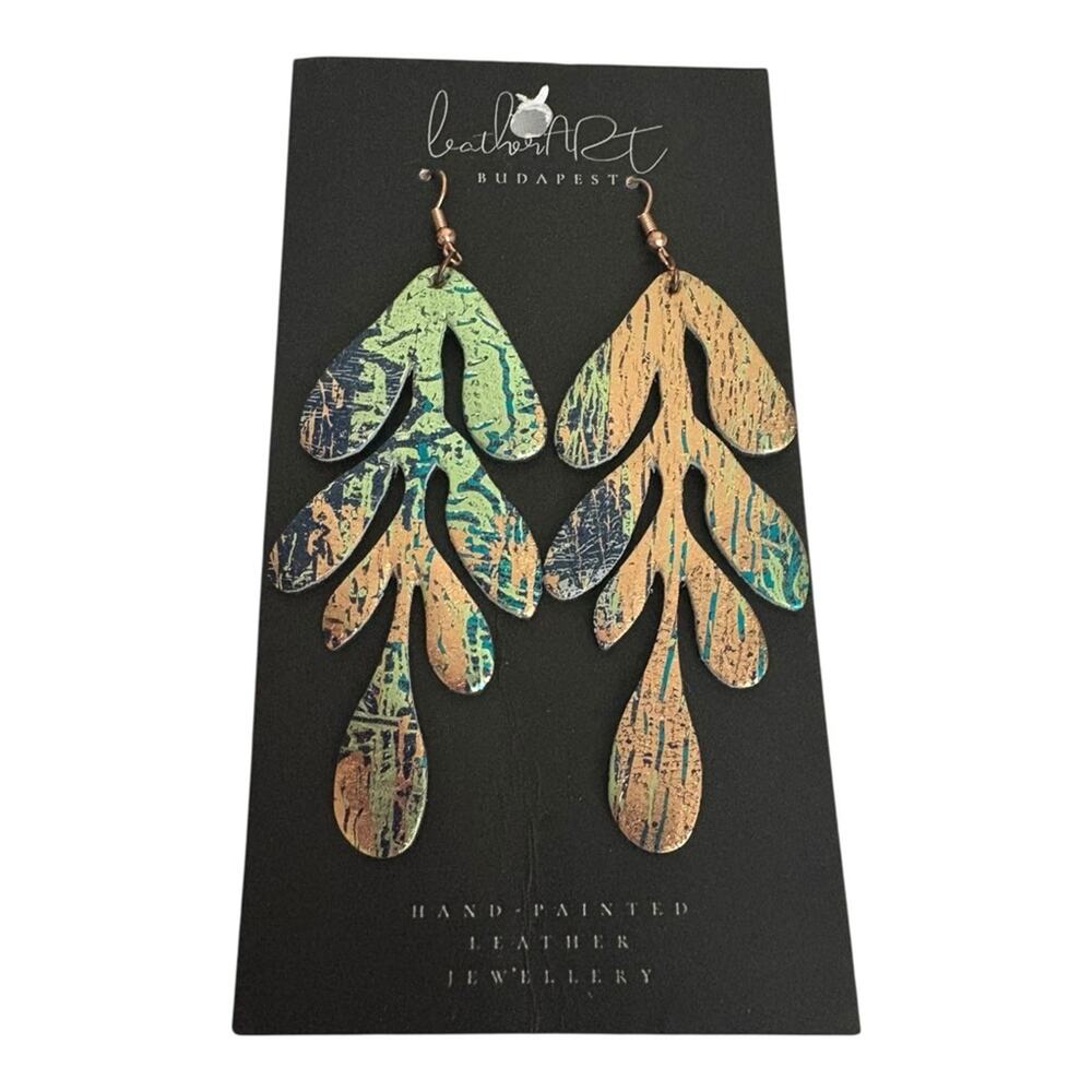 European NEW Hand-Painted Leather Hook Earrings Made in Budapest